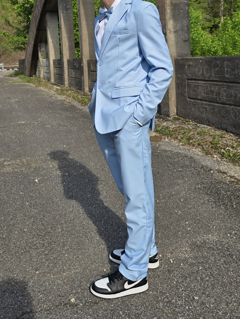 Light Blue Boys Suit XL Sz 16 5 Pc Vest Jacket Bow Tie Pants Button Up